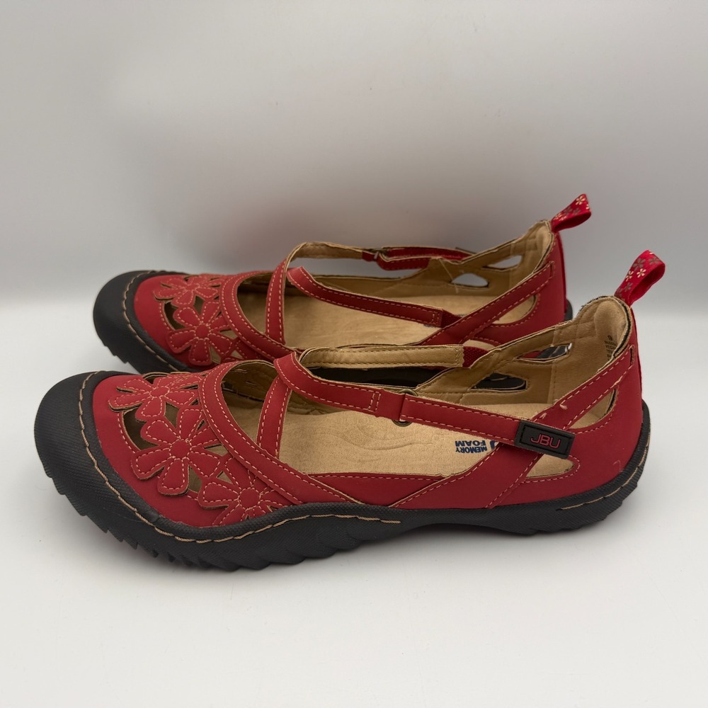 JBU Jambu Blossom Red Mary Janes Womens 9.5 Comfort Walking Flowers Hiking Vegan